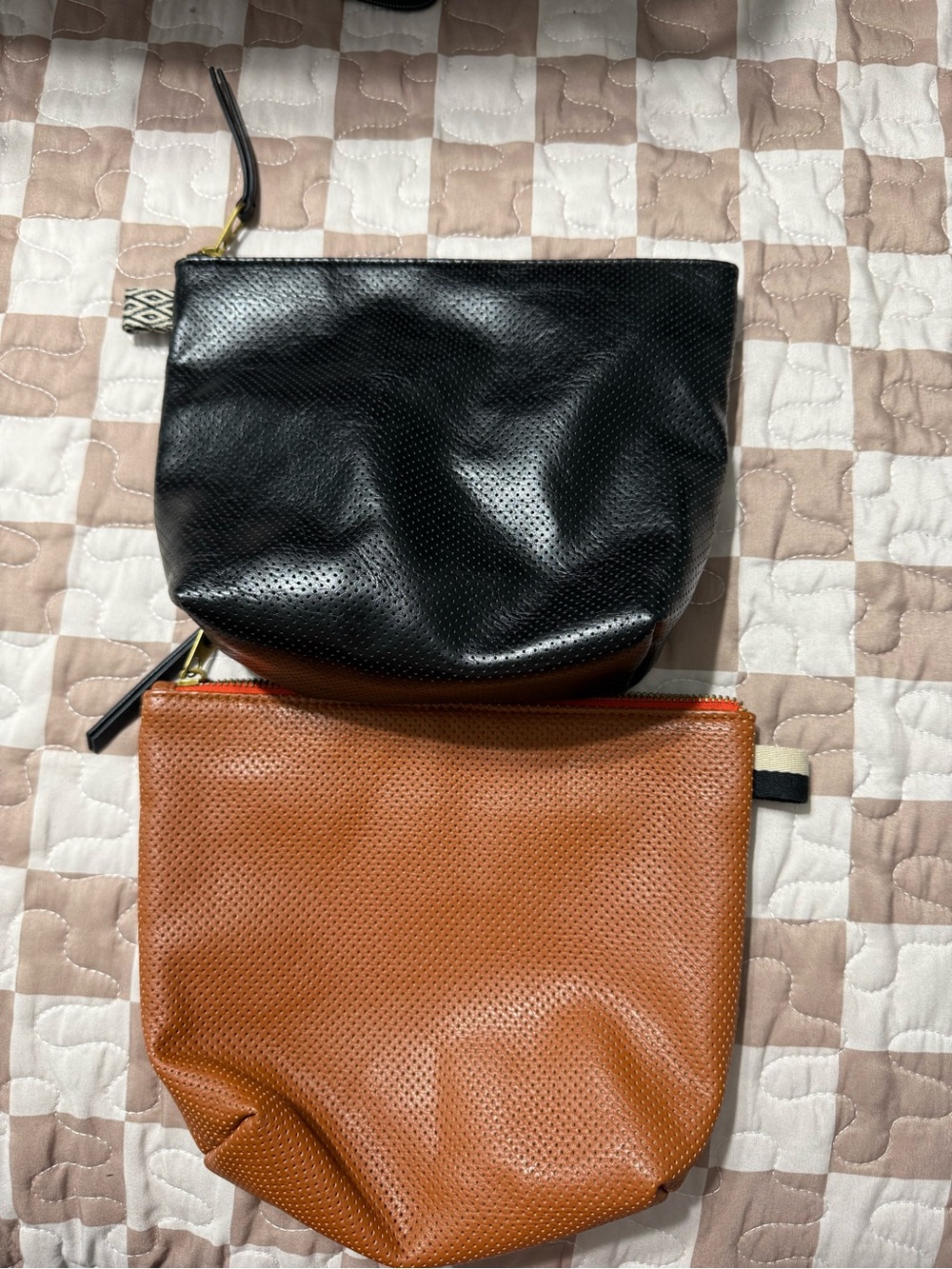 Universal Thread Black and Brown Perforated Leather Cosmetic Pouch Set